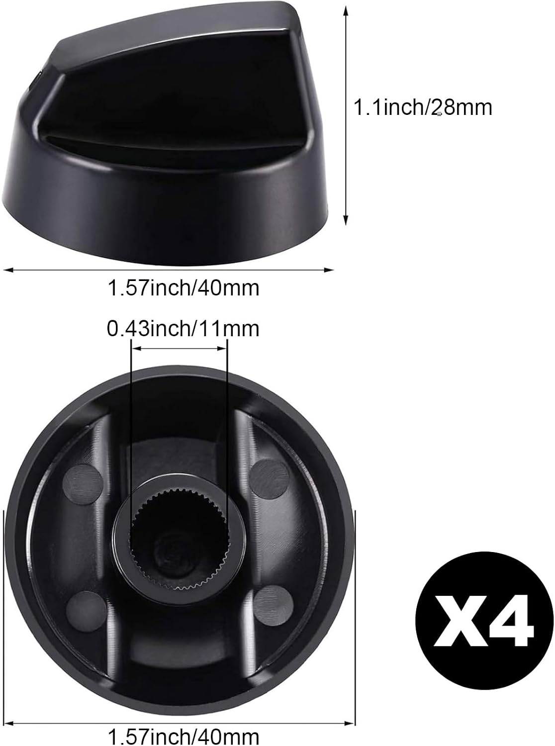 Jetec 4 Pack Control Knobs Replacement with 12 Adapters for Oven/Stove/Range, Please Check Carefully Whether The Dimensions in Figure Match(Black)